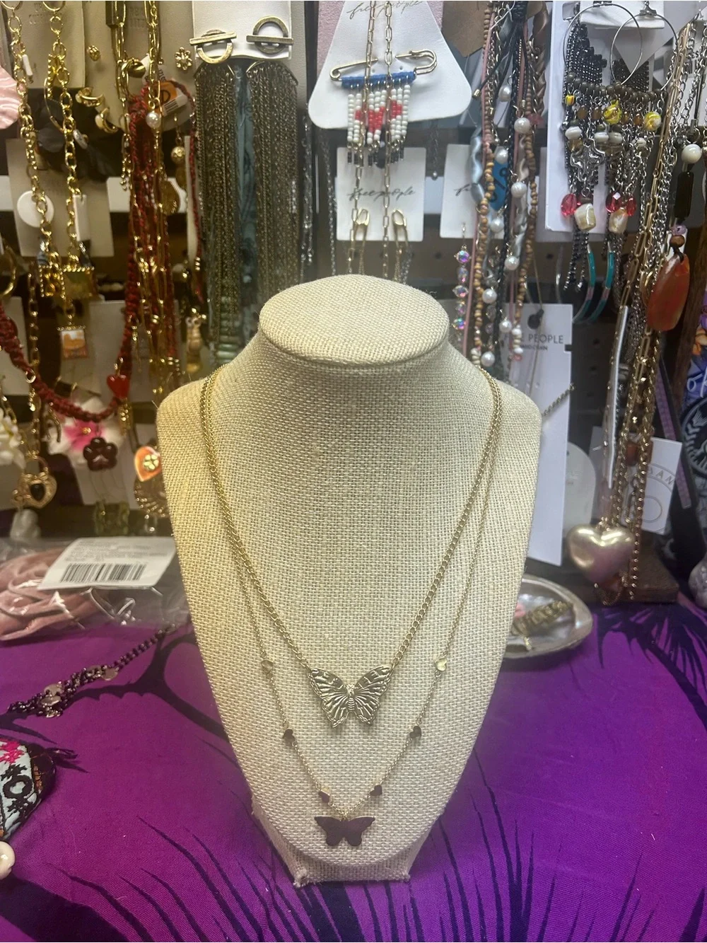 NWOT Free People Layered Gold Butterfly Necklace